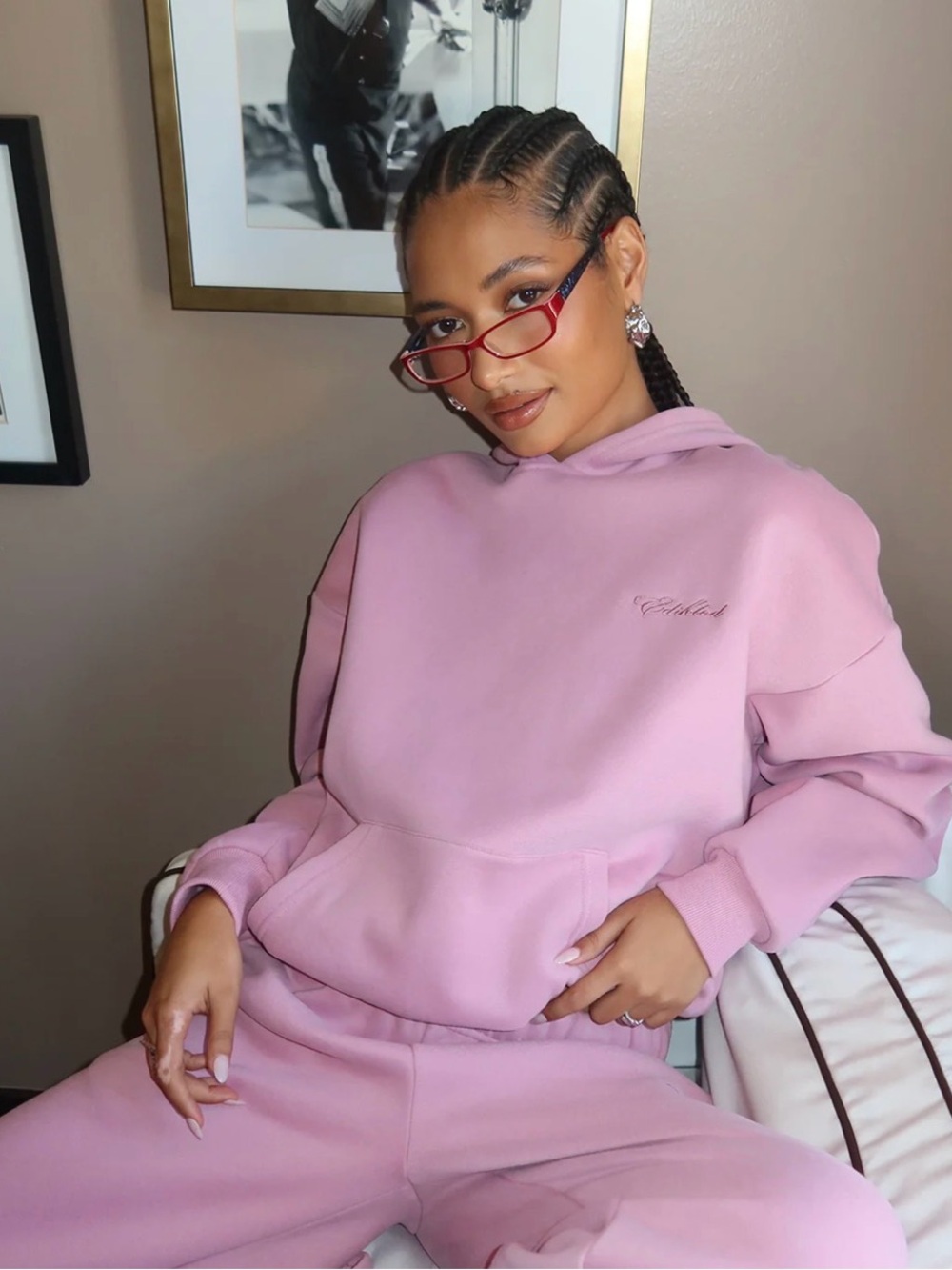 Edikted Basic Girl Hoodie Pink (L)